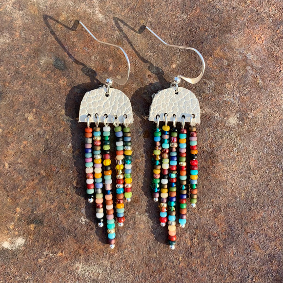 Upcycled Rain Drop Earrings with White Leather