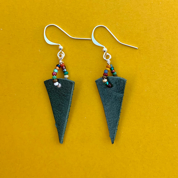 Upcycled Leather Triangle Earrings (Silver)